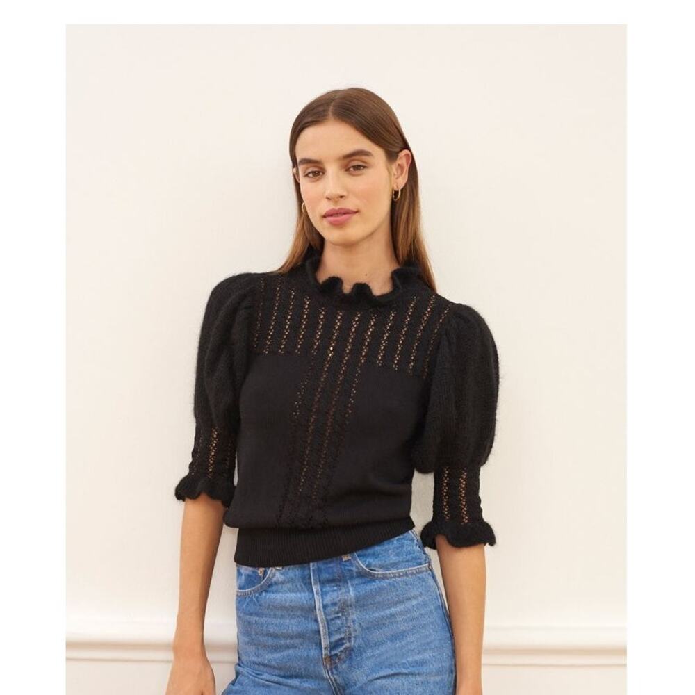 ROUJE PARIS "Ange" Mohair Black Knit Sweater Short Sleeve FR 34/ US 2